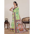  Women's Linen Floral Printed Saree With Unstitched Blouse 5.5MtrÂ (Light Green)