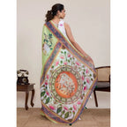 Generic Women's Linen Floral Printed Saree With Unstitched Blouse 5.5MtrÂ (Light Green)