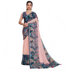 Generic Women's Linen Floral Printed Saree With Unstitched Blouse 5.5MtrÂ (Peach Pink)
