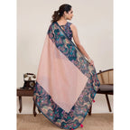 Generic Women's Linen Floral Printed Saree With Unstitched Blouse 5.5MtrÂ (Peach Pink)