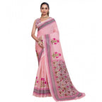 Generic Women's Linen Floral Printed Saree With Unstitched Blouse 5.5MtrÂ (Pink)