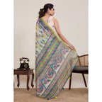 Generic Women's Linen Floral Printed Saree With Unstitched Blouse 5.5MtrÂ (Pista Green)