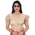  Women's Jimmy Solid Designer Neck Elastic Sleeve Readymade Blouse (Beige 38 , Alterable up to 42)-PID65826