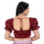 Generic Women's Jimmy Solid Designer Neck Elastic Sleeve Readymade Blouse (Maroon 38 , Alterable up to 42)-PID65831