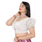 Generic Women's Jimmy Solid Designer Neck Elastic Sleeve Readymade Blouse (White 38 , Alterable up to 42)-PID65836