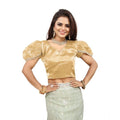  Women's Jimmy Solid V Neck Puff Sleeve Readymade Blouse (Beige 38 , Alterable up to 42)-PID65837