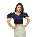  Women's Jimmy Solid V Neck Puff Sleeve Readymade Blouse (Navy 38 , Alterable up to 42)-PID65841