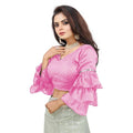  Women's Organza Solid V Neck Layered Ruffle Sleeve Readymade Blouse (Light_Pink Free Size , up to 38â€“40 Bust)-PID65846