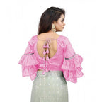 Generic Women's Organza Solid V Neck Layered Ruffle Sleeve Readymade Blouse (Light_Pink Free Size , up to 38â€“40 Bust)-PID65846
