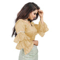  Women's Organza Solid V Neck Layered Ruffle Sleeve Readymade Blouse (Beige Free Size , up to 38â€“40 Bust)-PID65847