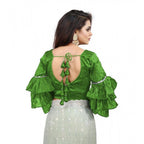 Generic Women's Organza Solid V Neck Layered Ruffle Sleeve Readymade Blouse (Light Green Free Size , up to 38â€“40 Bust)-PID65852