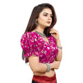  Women's Organza Printed V Neck Puff Sleeve Readymade Blouse (Pink 38 , Alterable up to 42)-PID65869
