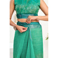  Women's Faux Linen Floral Ready to wear Saree With Unstitched Blouse 5.5Mtr (Green)