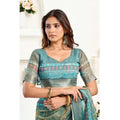  Women's Faux Linen Printed Ready to wear Saree With Unstitched Blouse 5.5Mtr (Multicolor)