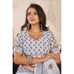 Generic Women's Faux Linen Floral Print Ready to wear Saree With Unstitched Blouse 5.5Mtr (Off_White)