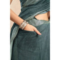  Women's Faux Linen Floral Ready to wear Saree With Unstitched Blouse 5.5Mtr (Light_Teal)