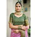  Women's Silk Blend Booti Work Ready to wear Saree With Unstitched Blouse 5.5Mtr (LightPink)