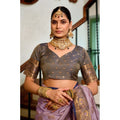  Women's Silk Blend Booti Work Ready to wear Saree With Unstitched Blouse 5.5Mtr (Lavender)