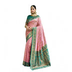 Generic Women's Silk Blend Booti Work Ready to wear Saree With Unstitched Blouse 5.5Mtr (Peach)