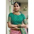  Women's Silk Blend Booti Work Ready to wear Saree With Unstitched Blouse 5.5Mtr (Peach)