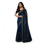 Generic Women's Net Sequence Saree With Unstitched Blouse 5.5Mtr (Blue)