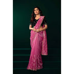 Generic Women's Net Sequence Saree With Unstitched Blouse 5.5Mtr (Light Pink)