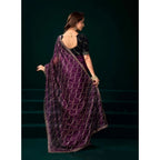 Generic Women's Net Sequence Saree With Unstitched Blouse 5.5Mtr (Purple)