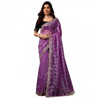 Generic Women's Net Sequence Saree With Unstitched Blouse 5.5Mtr (Lavender)