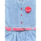 Generic Girl's Denim Embellished Sleeveless Dress with Belt (Light Blue)