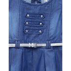 Generic Girl's Denim Embellished Sleeveless Dress with Belt (Blue)