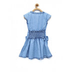 Generic Girl's Denim Embellished Cap Sleeve bow Dress (Light Blue)