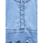 Generic Girl's Denim Embellished Cap Sleeve bow Dress (Light Blue)