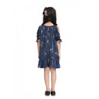 Generic Girl's Satin Animal Print Sleeveless Dress (Blue)