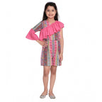 Generic Girl's Cotton &amp; Polyester Printed 3/4th Sleeves Dress (Pink)