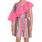 Generic Girl's Cotton &amp; Polyester Printed 3/4th Sleeves Dress (Pink)