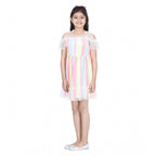 Generic Girl's Polyester Self Design Cold Shoulder Dress (Multicolor)