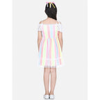 Generic Girl's Polyester Self Design Cold Shoulder Dress (Multicolor)
