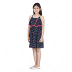 Generic Girl's Rayon Flamingo Print Sleeveless Dress (Black)