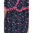 Generic Girl's Rayon Flamingo Print Sleeveless Dress (Black)
