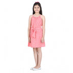Generic Girl's Polyester Floral Short Sleeve Dress (Coral)
