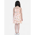 Generic Girl's Rayon Printed Sleeveless Dress (Orange)