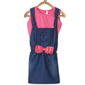  Girl's Denim &amp;amp; Cotton Bow Sleeveless Dungaree (Pink)