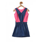 Generic Girl's Denim &amp; Cotton Bow Sleeveless Dungaree (Pink)