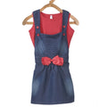  Girl's Denim &amp;amp; Cotton Bow Sleeveless Dungaree (Red)