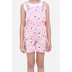 Generic Girl's Inner- Cotton Printed Sleeveless Dungaree (Light Pink)