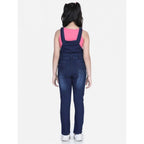 Generic Girl's Denim Distressed Buttoned Dungaree (Blue)