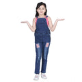  Girl's Denim Patch Work Buttoned Dungaree (Blue)
