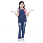 Generic Girl's Denim Patch Work Buttoned Dungaree (Blue)
