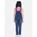 Generic Girl's Denim Patch Work Buttoned Dungaree (Blue)