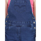 Generic Girl's Denim Patch Work Buttoned Dungaree (Blue)